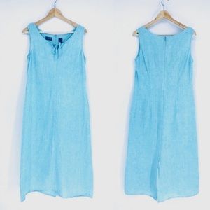 VINTAGE LINEN Dress Maxi Tank Skirt Blue Long Liz Claiborne Sport Summer Spring
